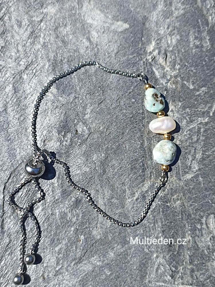Larimar a říční Perla, náramek na ruku univerzální .