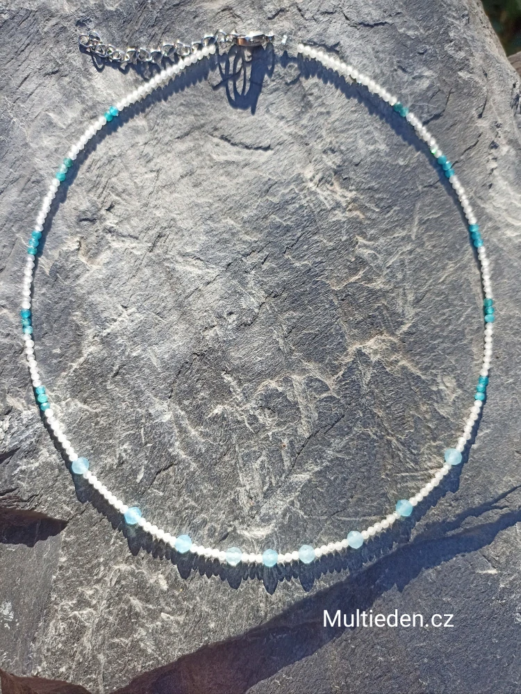 💎 Akvamarín, Apatit , křišťál náhrdelník .