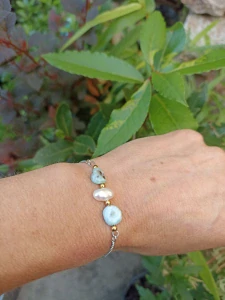 Larimar a říční Perla, náramek na ruku univerzální . 