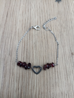 Náramek z chirurgické oceli s minerály - Granát.