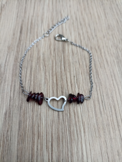 Náramek z chirurgické oceli s minerály - Granát.