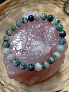 Mechový Achát náramek na ruku 8mm