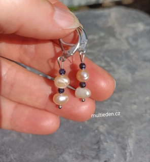 Náušnice: Říční perly Modrý Avanturin 