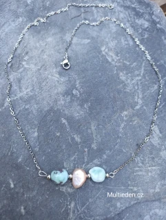 Larimar a říční Perla, náhrdelník č:1.