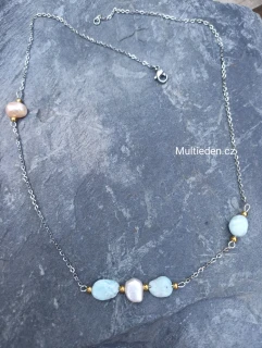 Larimar a říční Perla, náhrdelník č: 2 