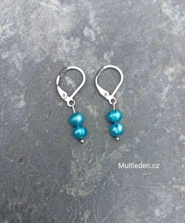 Říční perly modré, náušnice . 