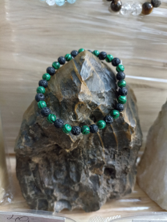 Náramek na ruku Láva a Malachit 6 mm