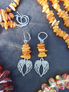 Jantar náušnice andělská křídla 