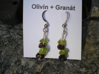Naušnice olivín s granátem 