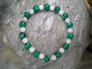 Malachit a praskaný křištál - náramek na ruku